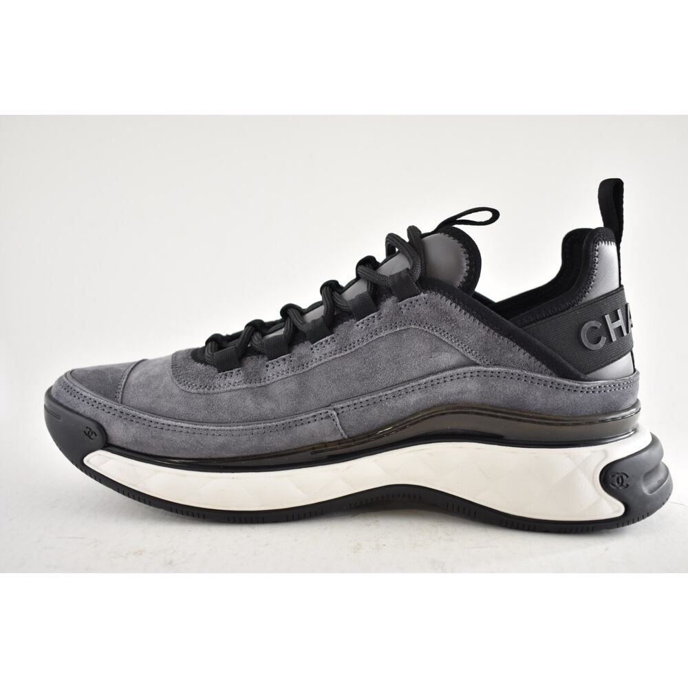 Chanel 23K Grey Suede Black White CC Logo Lace Up Low Top Trainer Sneaker 42 - Picture 9 of 15